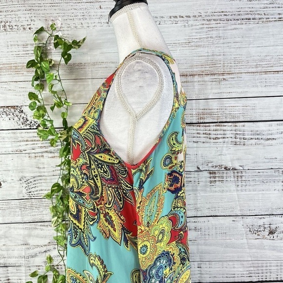 Robbie Bee Tunic Dress size 12 Pink Yellow Paisley Sheer A Line Lagenlook Boho - Picture 11 of 16